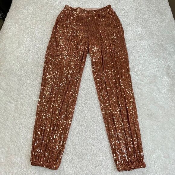 Free People Morelia Metallic Bronze Sequin Jogger XS - Picture 3 of 13